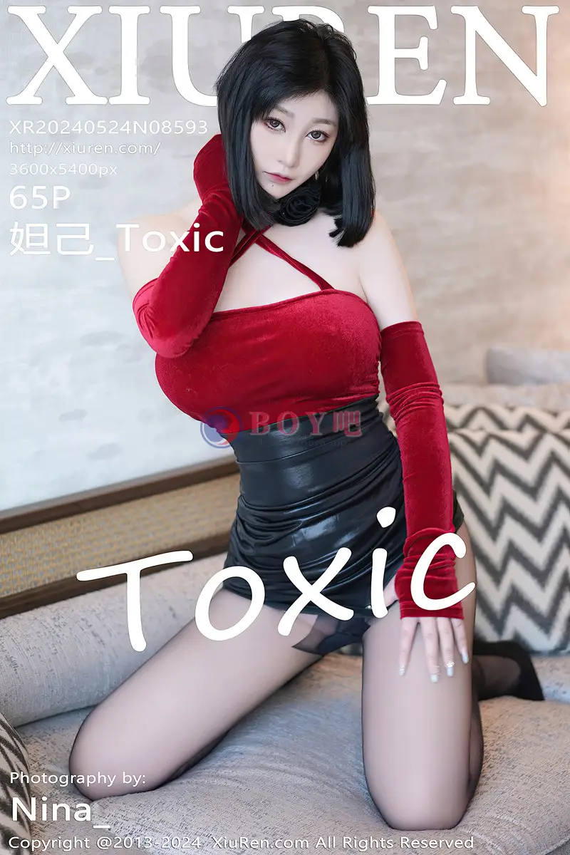 [XiuRen秀人网] No.8593 女神妲己_Toxic性感红色上衣配黑皮短裙露超薄黑丝秀翘臀诱惑写真 - BOY吧-BOY吧