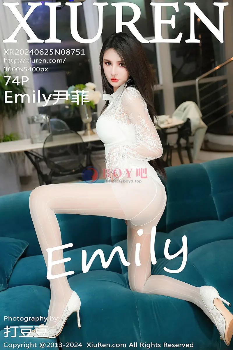 [XiuRen秀人网] No.8751 模特Emily尹菲性感白色连衣短裙配超薄白丝秀完美身材诱惑写真-BOY吧