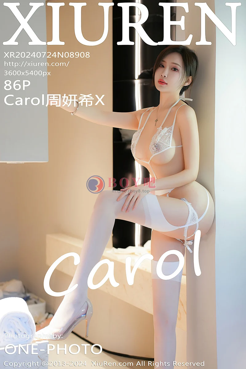 [XiuRen秀人网] NO.8908 女神Carol周妍希性感白色情趣内衣配白丝吊袜秀惹火身材诱惑写真-BOY吧