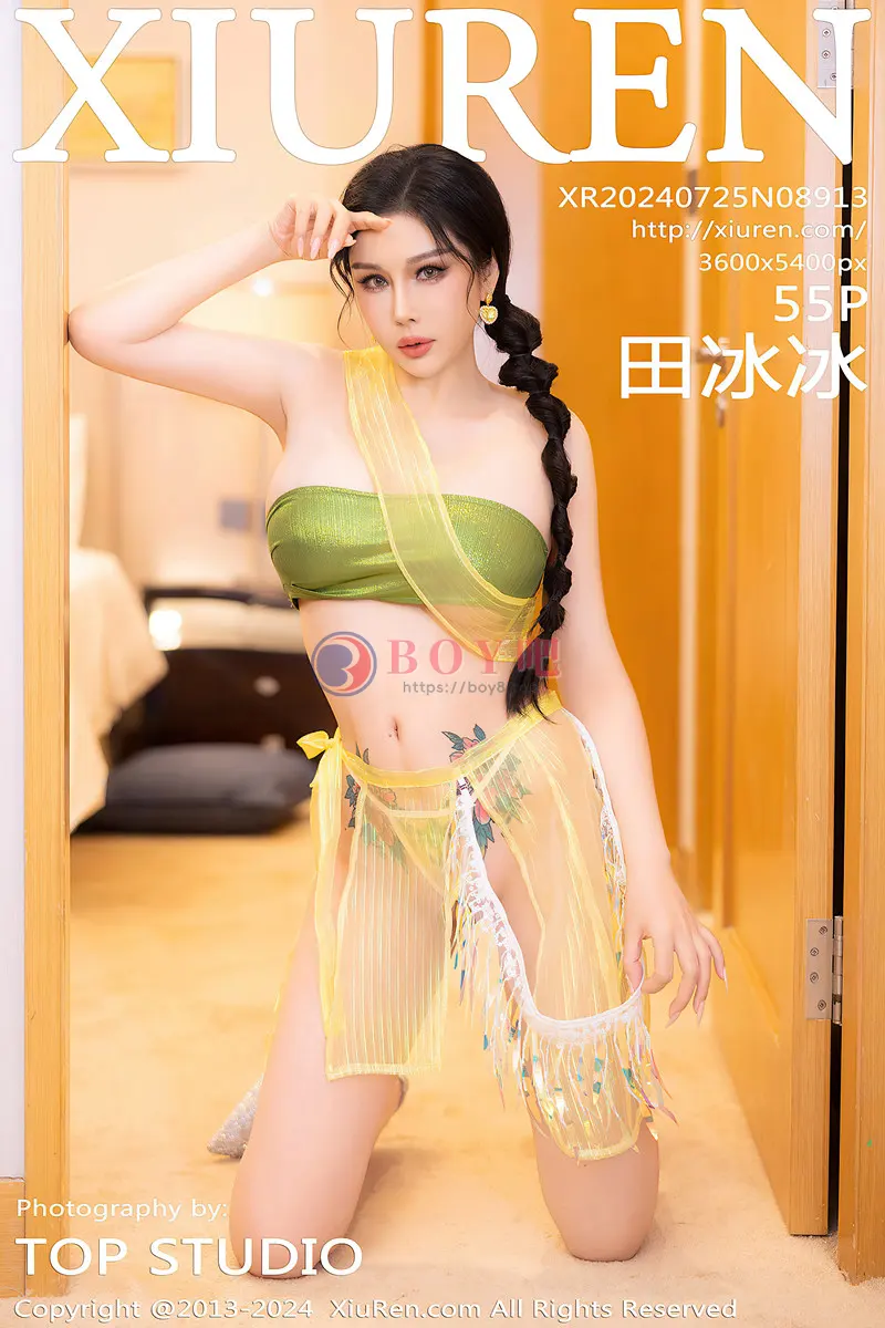 [XiuRen秀人网] NO.8913 模特田冰冰性感黄色情趣服饰露抹胸内衣秀完美身材惹火诱惑写真-BOY吧