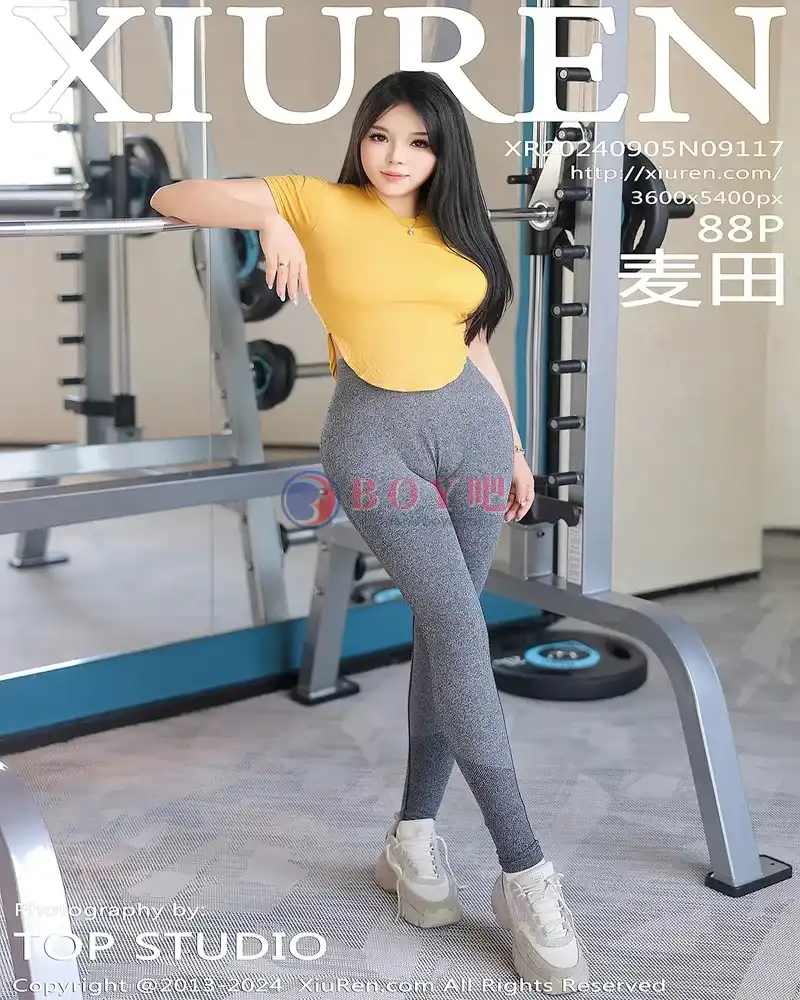 [XiuRen秀人网] NO.9117 模特麦田健身房性感黄T配灰色瑜伽裤紧身秀曼妙身姿诱惑写真 - BOY吧-BOY吧