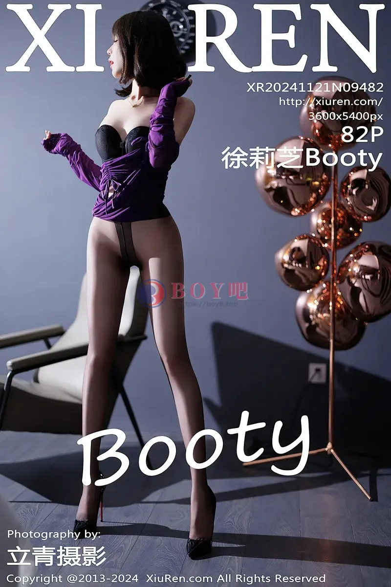 [XiuRen秀人网] NO.9482 女神徐莉芝Booty紫色连衣短裙露黑色蕾丝情趣内衣撩人诱惑写真-BOY吧