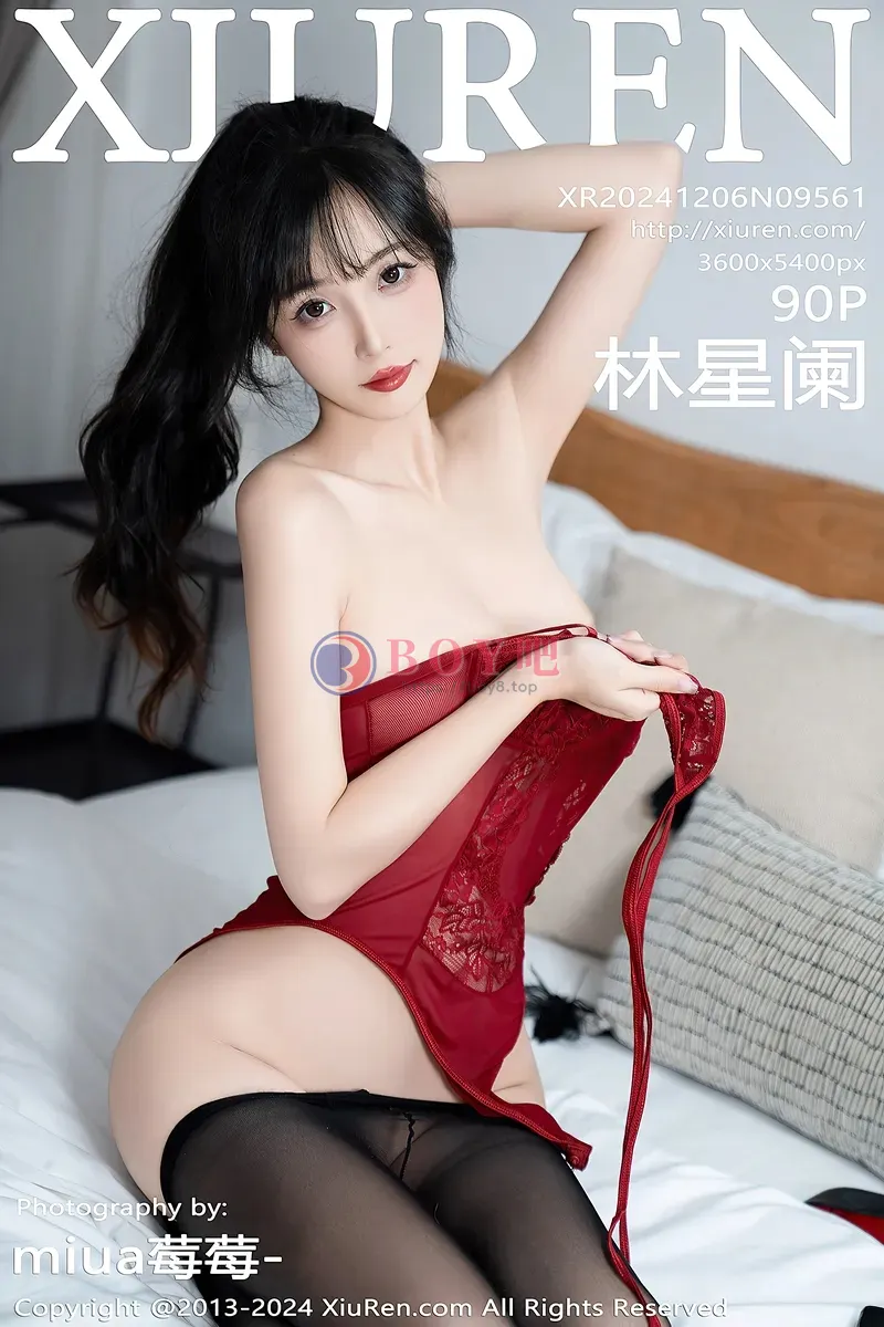 [XiuRen秀人网] NO.9561 模特林星阑性感红色蕾丝连体衣配黑丝吊袜秀曼妙身姿诱惑写真-BOY吧