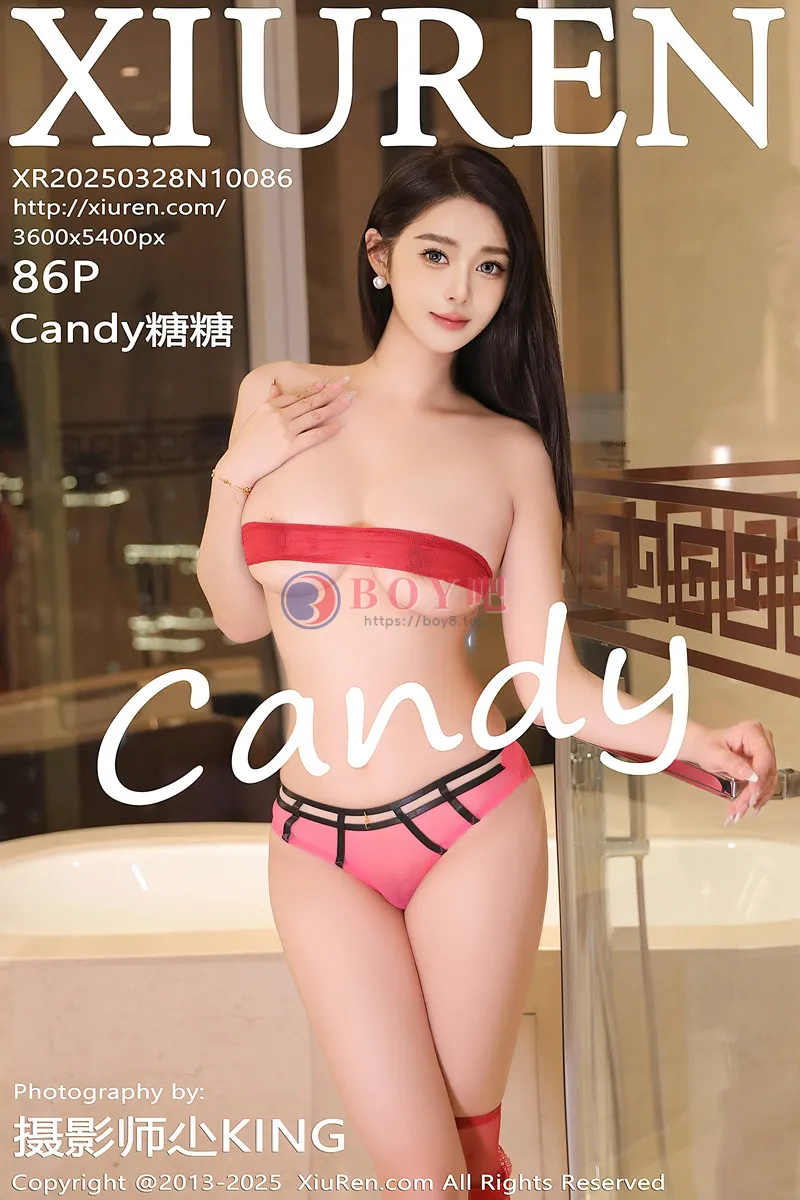 [XiuRen秀人网] NO.10086 模特Candy糖糖性感白T配黑短裙露红色丝袜秀丰腴身材诱惑写真-BOY吧