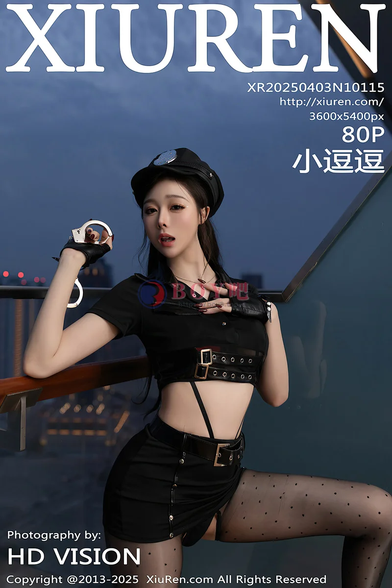 [XiuRen秀人网] NO.10115 模特小逗逗性感黑色制服露黑色情趣内衣配超薄黑丝极致魅惑写真-BOY吧