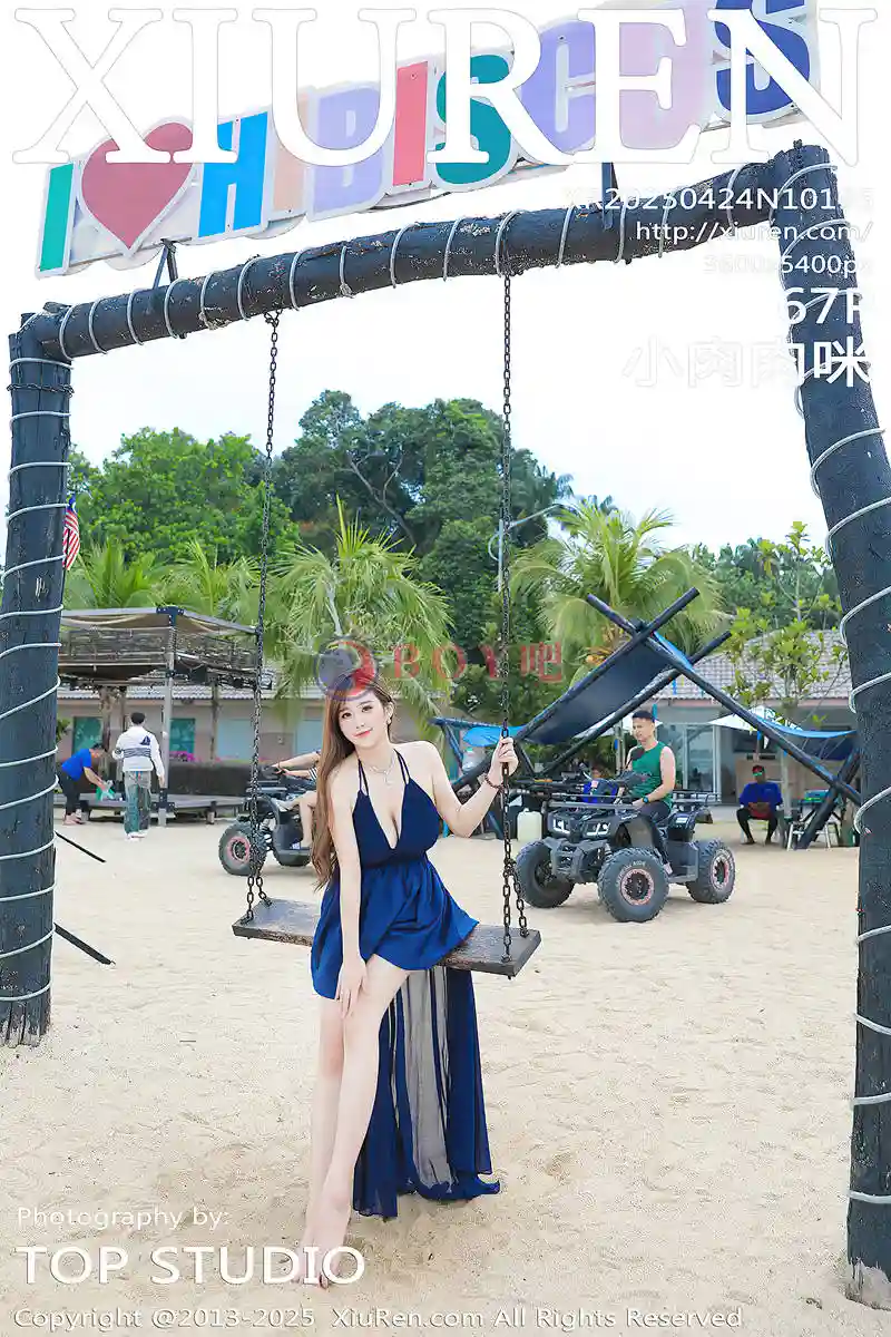 [XiuRen秀人网] NO.10195 模特小肉肉咪性感蓝色连衣裙露白色情趣内衣秀凹凸身材诱惑写真-BOY吧