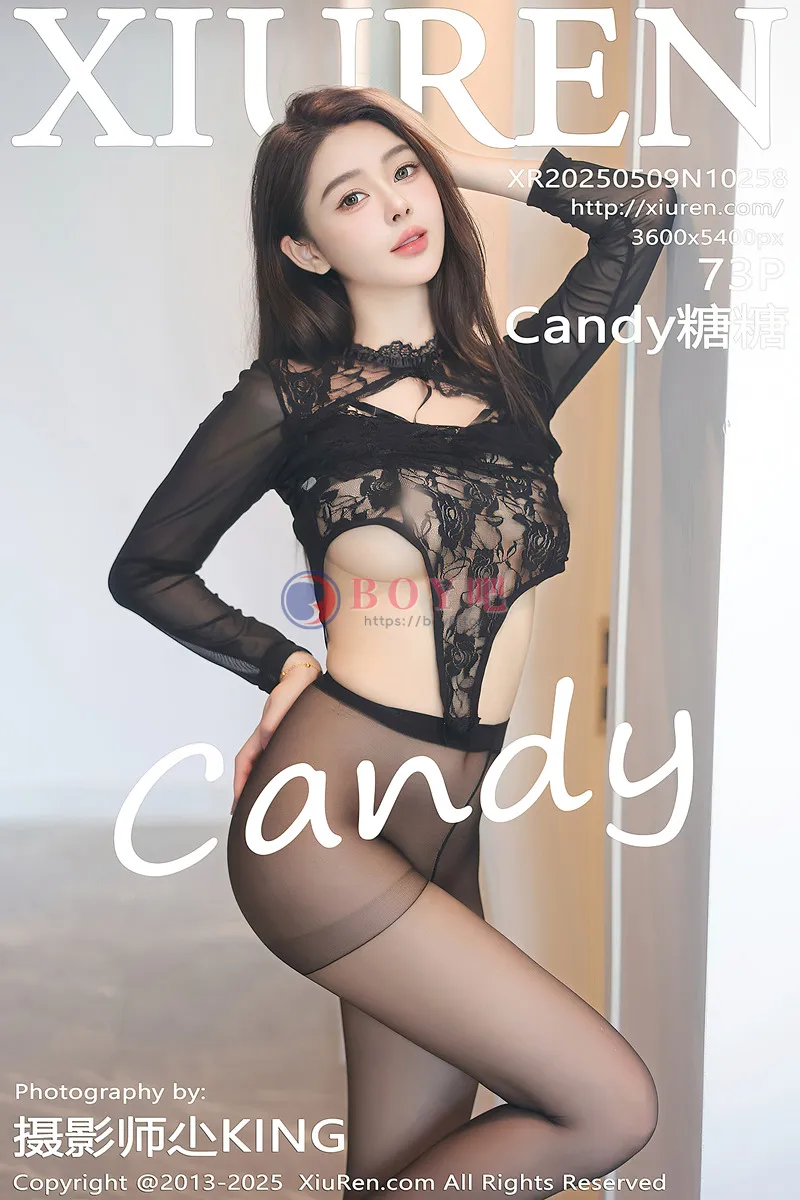[XiuRen秀人网] NO.10258 模特Candy糖糖性感黑色网纱蕾丝服饰配超薄黑丝秀美腿魅惑写真-BOY吧