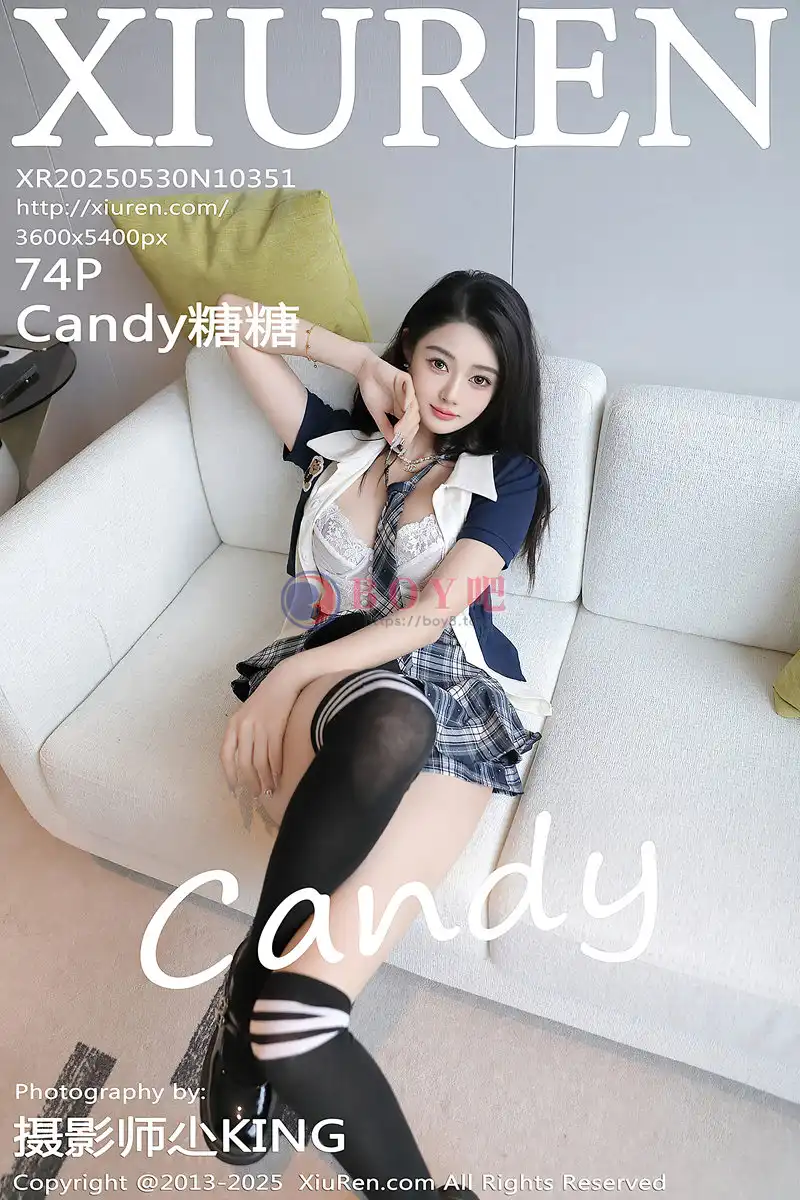 [XiuRen秀人网] NO.10351 模特Candy糖糖性感JK制服露白色内衣配黑丝袜秀丰腴身姿诱惑写真-BOY吧