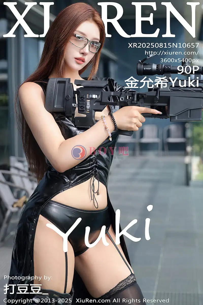 [XiuRen秀人网] NO.10657 模特金允希Yuki性感黑色皮衣配黑丝吊袜秀完美身材撩人诱惑写真-BOY吧