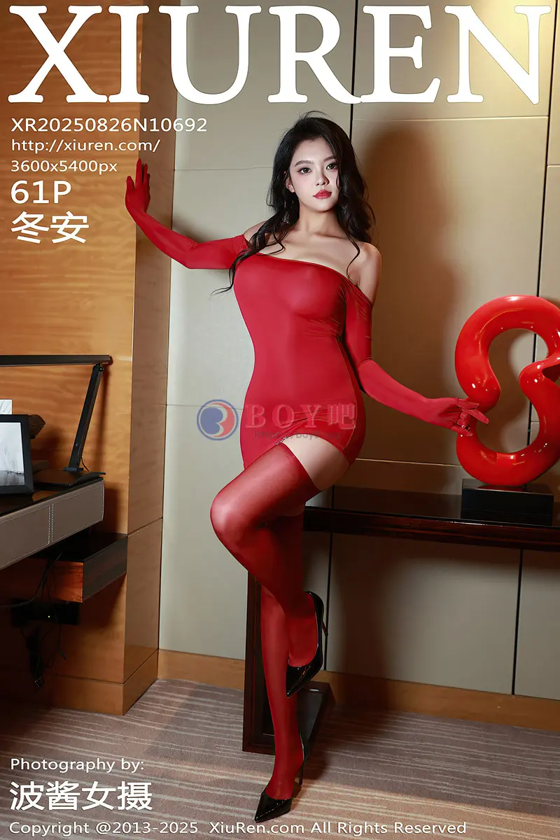 [XiuRen秀人网] NO.10692 模特冬安性感红色连衣短裙配红丝吊袜秀丰满身材撩人诱惑写真 - BOY吧-BOY吧