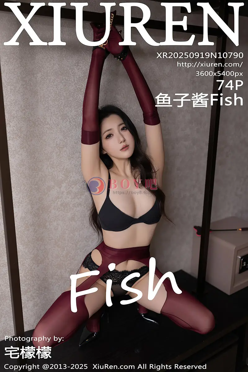 [XiuRen秀人网] NO.10790 模特鱼子酱Fish性感黑色情趣内衣配红丝吊袜秀曼妙身材诱惑写真-BOY吧