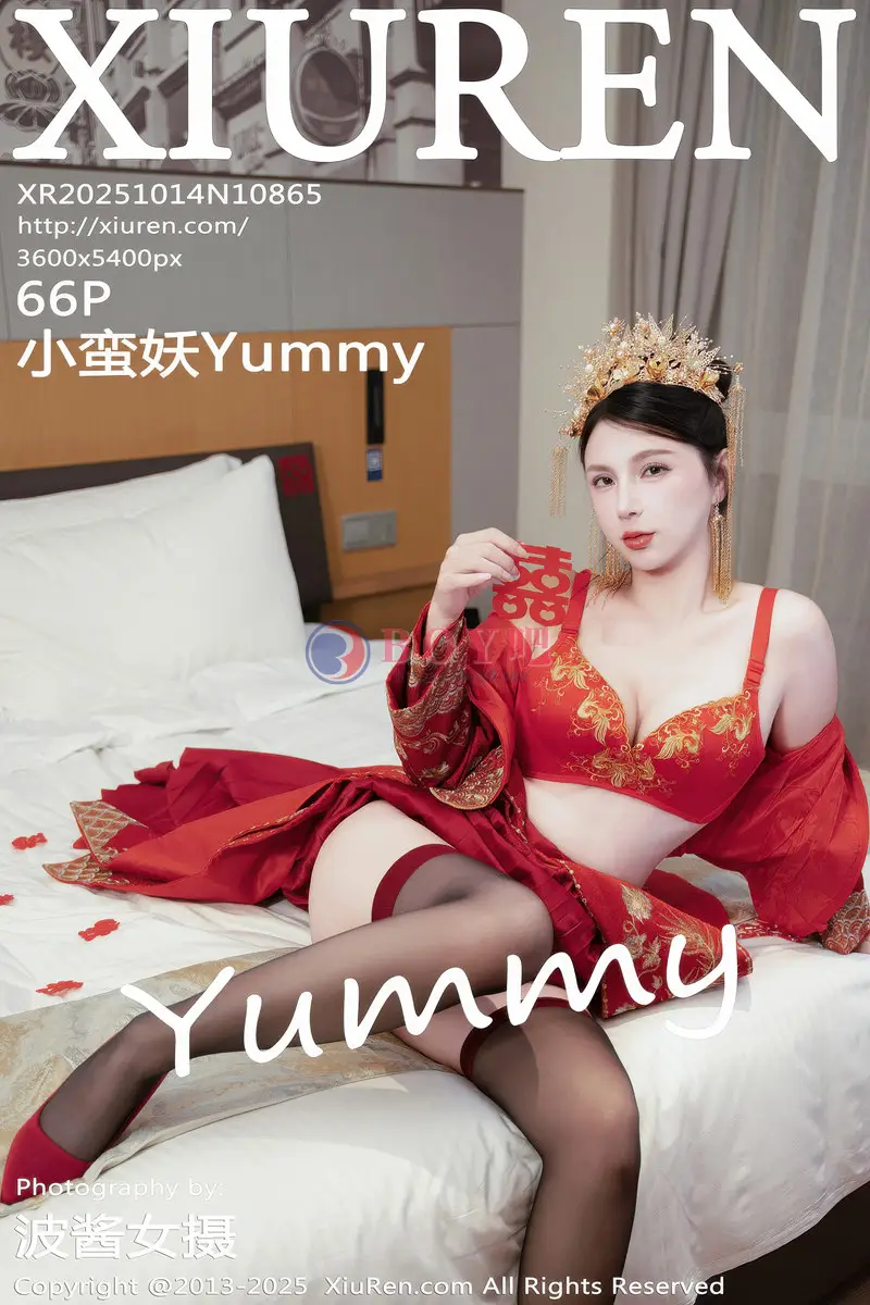 [XiuRen秀人网] NO.10865 模特小蛮妖Yummy性感红色新娘服配超薄黑丝秀完美身材诱惑写真-BOY吧