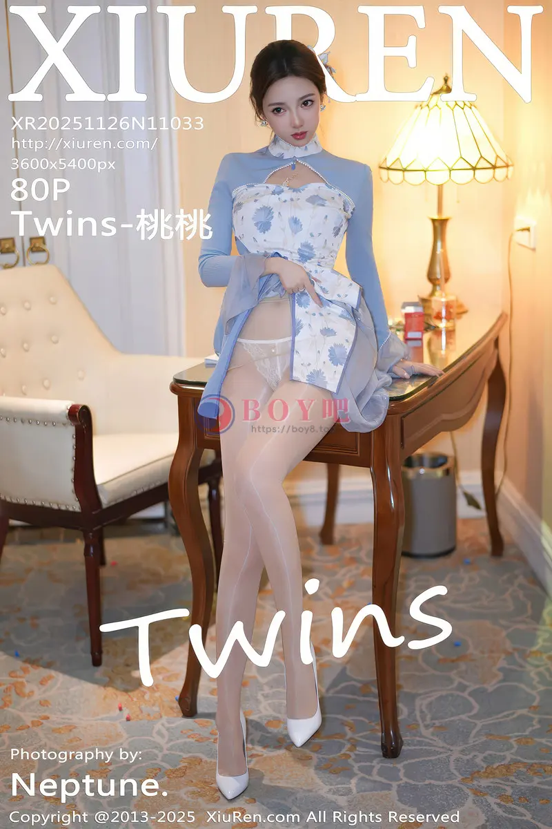 [XiuRen秀人网] NO.11033 模特Twins-桃桃性感蓝色连衣裙露白色内衣秀曼妙身姿诱惑写真-BOY吧