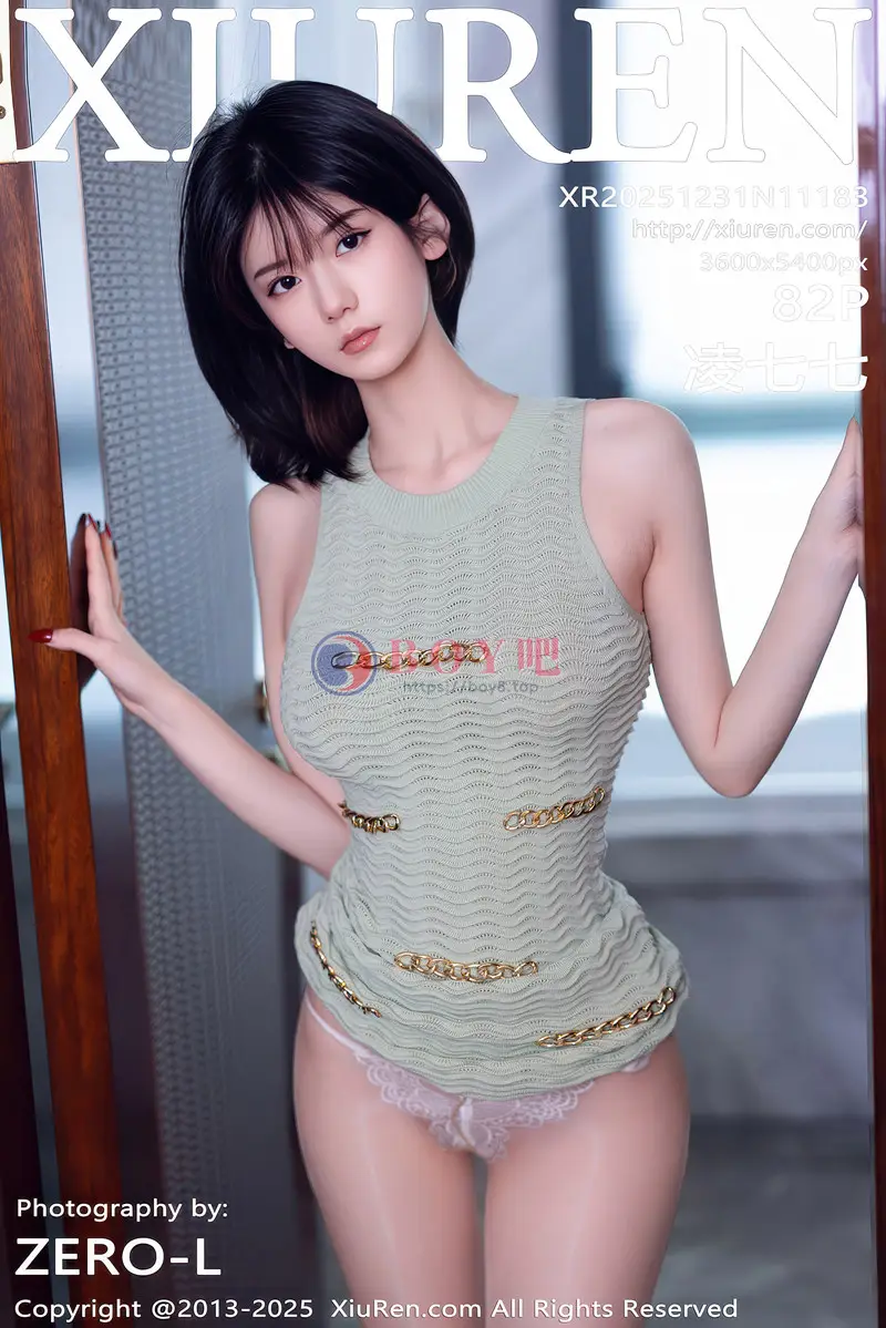 [XiuRen秀人网] NO.11183 模特凌七七性浅绿灰连衣短裙配超薄肉丝秀完美身材撩人诱惑写真-BOY吧