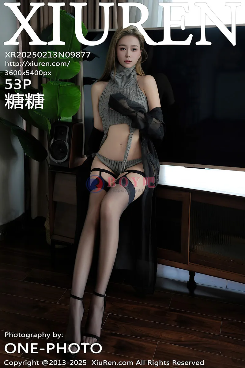 [XiuRen秀人网] NO.9877 模特糖糖❤性感灰色毛衣服饰配黑丝吊袜秀曼妙身姿迷人诱惑写真-BOY吧