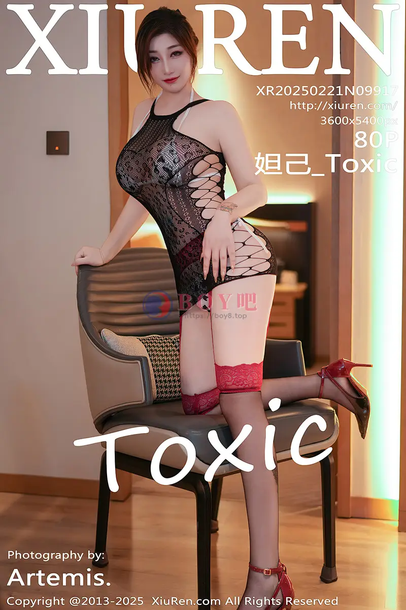 [XiuRen秀人网] NO.9917 女神妲己_Toxic性感红色情趣服饰配黑丝吊袜秀雪峰美臀诱惑写真 - BOY吧-BOY吧