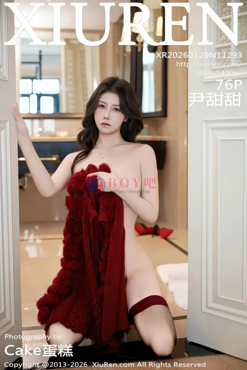 [XiuRen秀人网] NO.11293 模特尹甜甜性感红色毛衣配牛仔裤露红色内衣秀完美身材诱惑写真-BOY吧