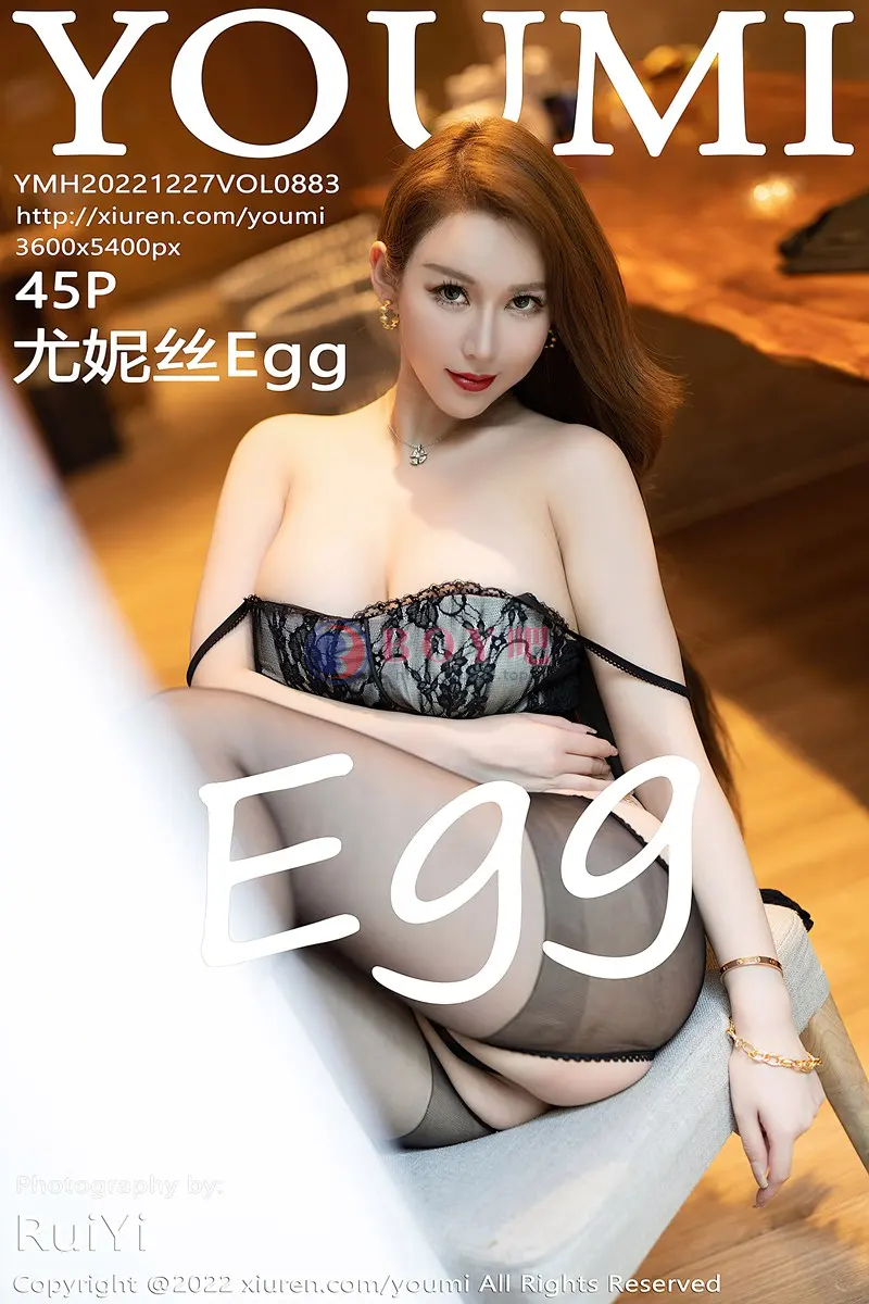[YouMi尤蜜荟] Vol.883 女神尤妮丝Egg黑色蕾丝吊带上衣配超薄开档黑丝秀翘臀诱惑写真-BOY吧