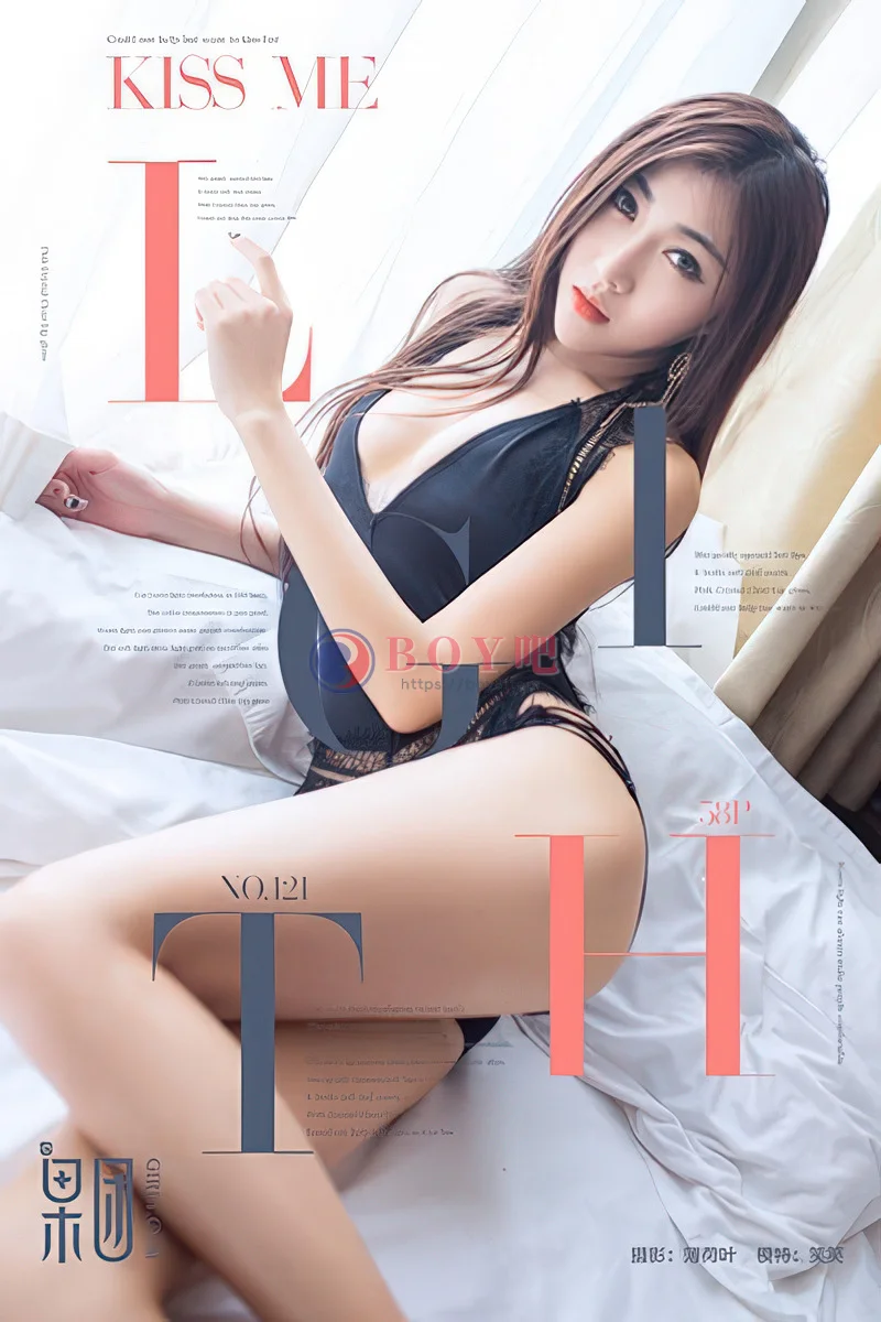 [Girlt果团网] No.121 靓丽嫩模笑笑居家黑色低胸高叉蕾丝内衣秀豪乳翘臀诱惑写真-BOY吧